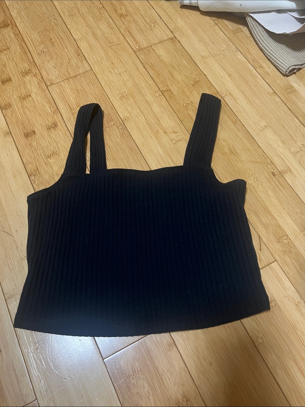 Black Ribbed Crop Tank Top - Women